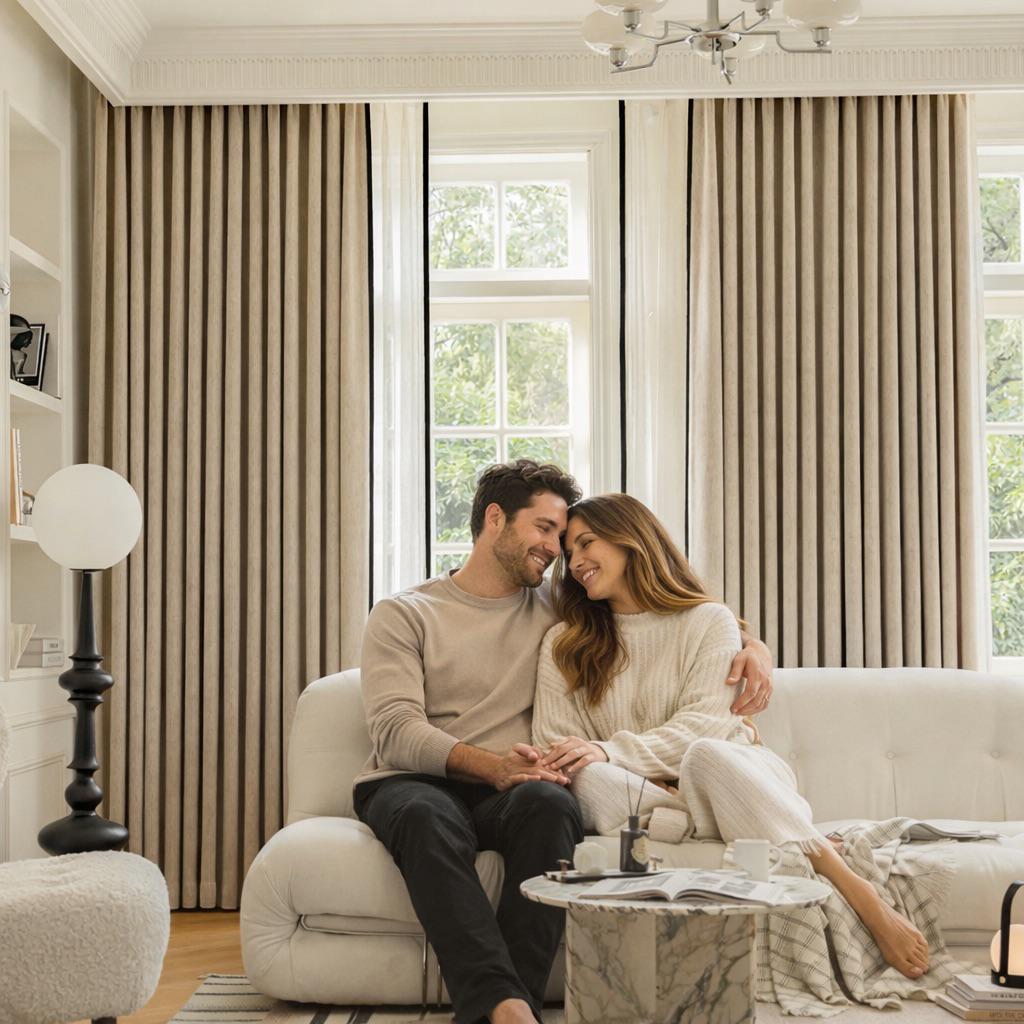 Luxury living room curtains by Vintara Interiors